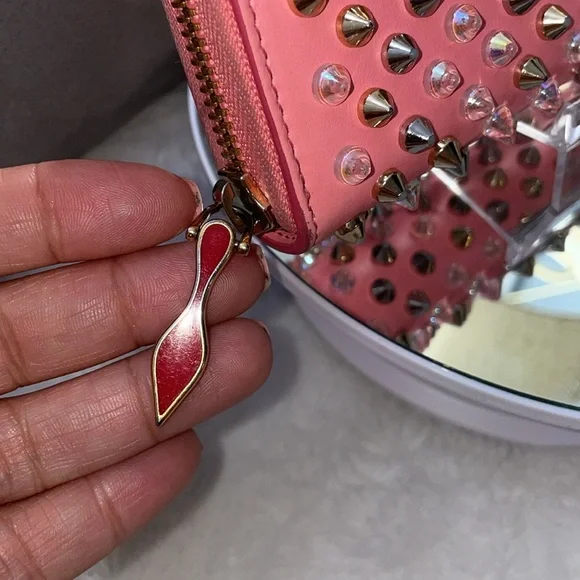 Christian Louboutin Pink Panettone Calfskin Leather Zip Around Wallet w/Studs